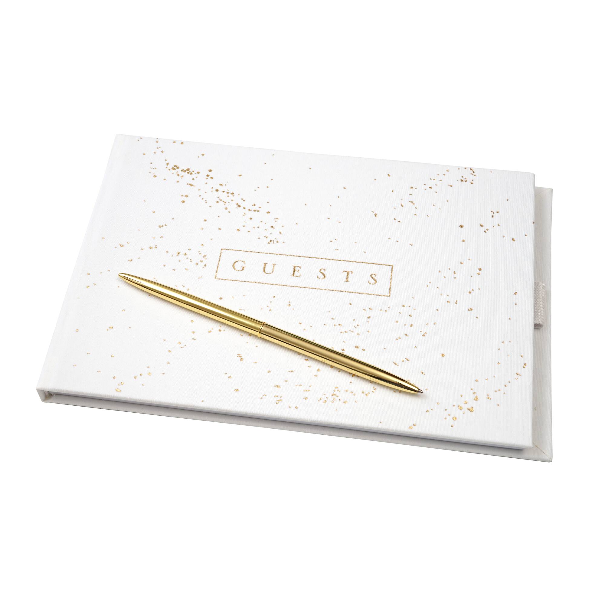 White & Gold Guest Book & Pen Set by Celebrate It™